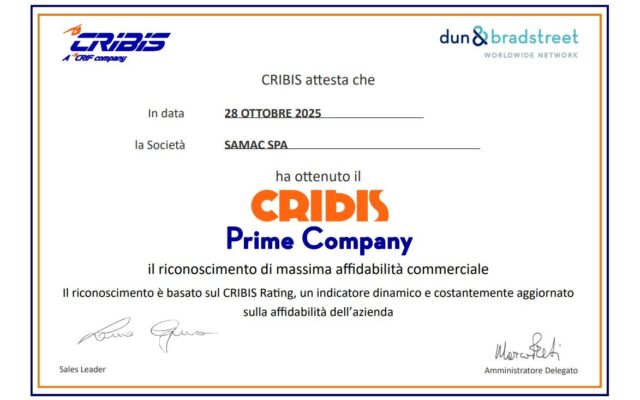 Certificato Cribis Prime Company - Samac 2025